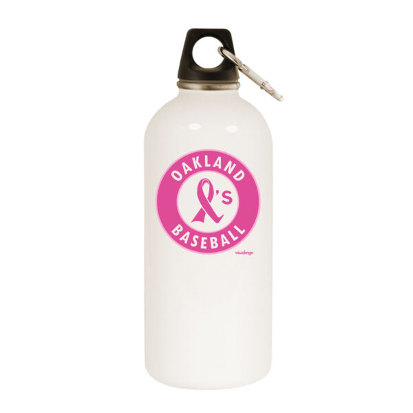 Pink Ribbon - White Water Bottle With Carabiner Thumbnail